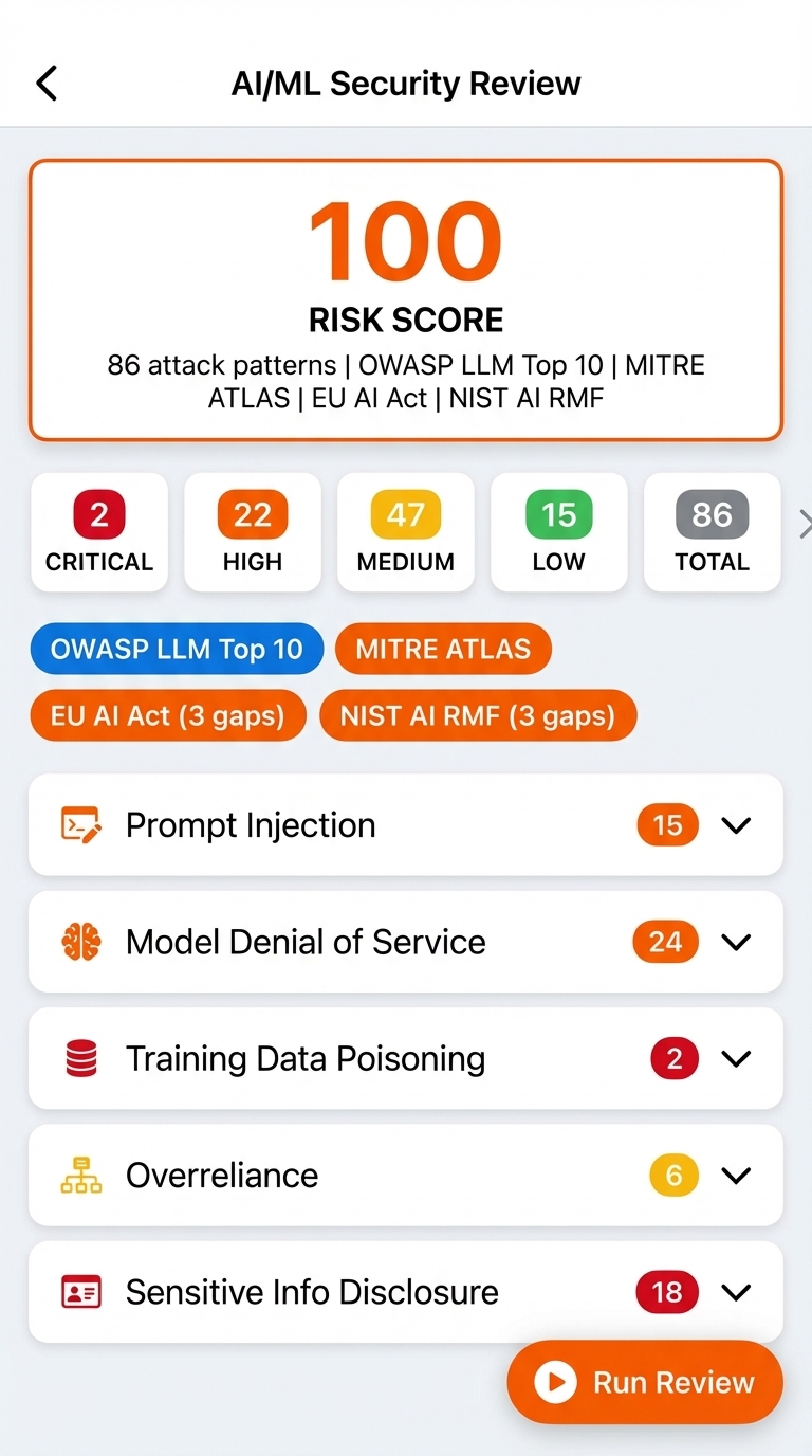 Aribot's AI/ML Security Review scanning for OWASP LLM Top 10 vulnerabilities