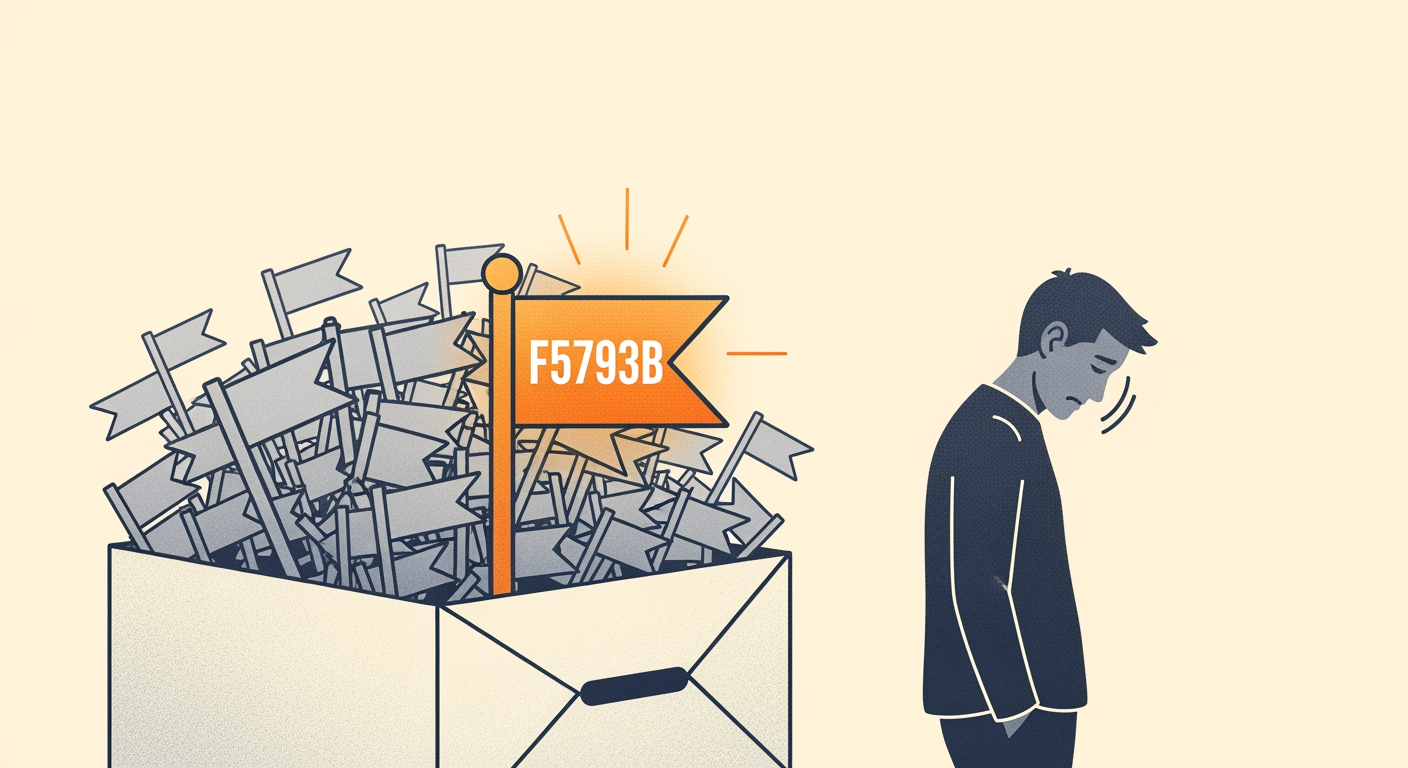 An overflowing inbox of alert flags, most faded, one bright