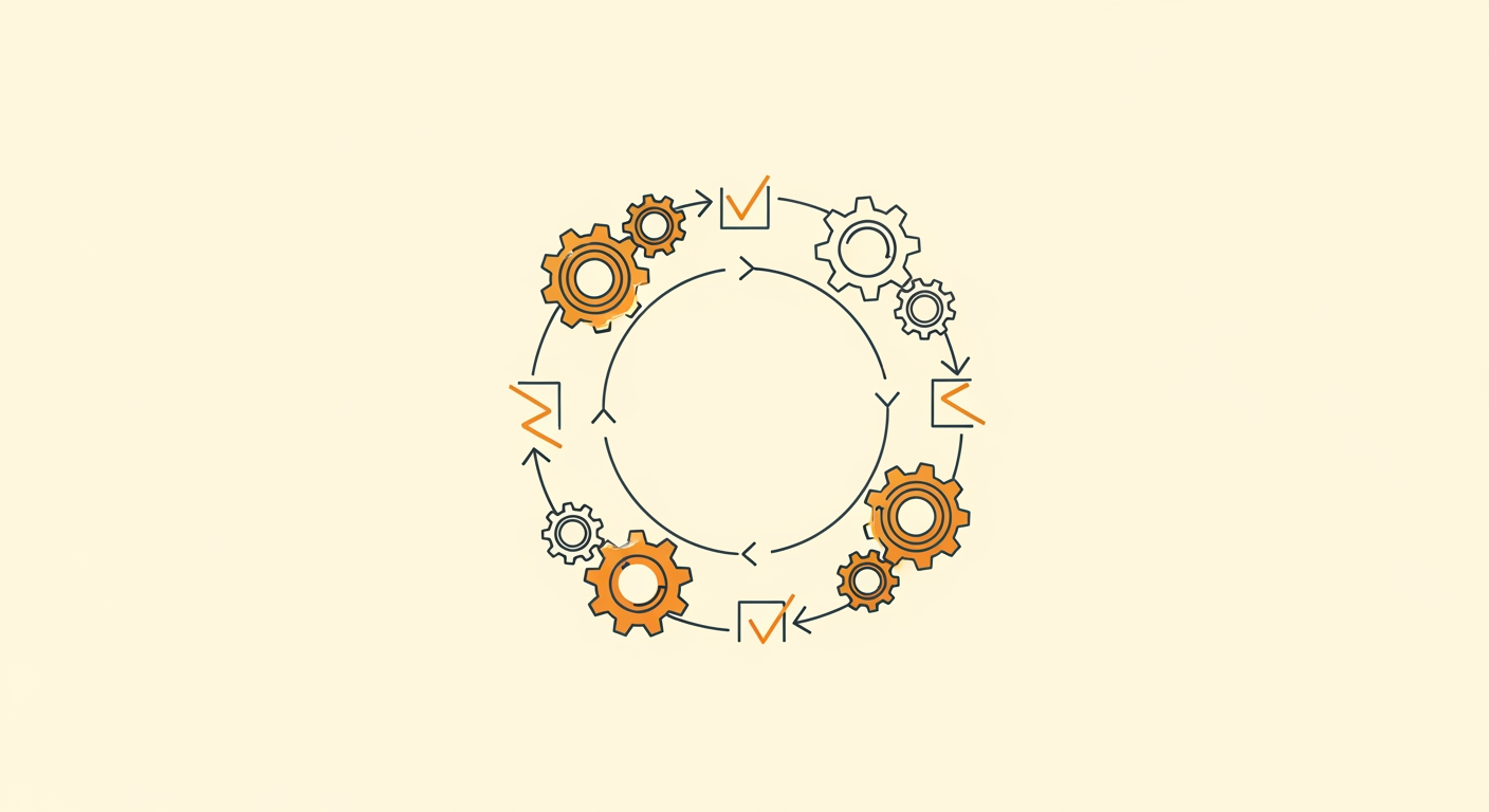 A five-step self-correcting loop of gears and check arrows