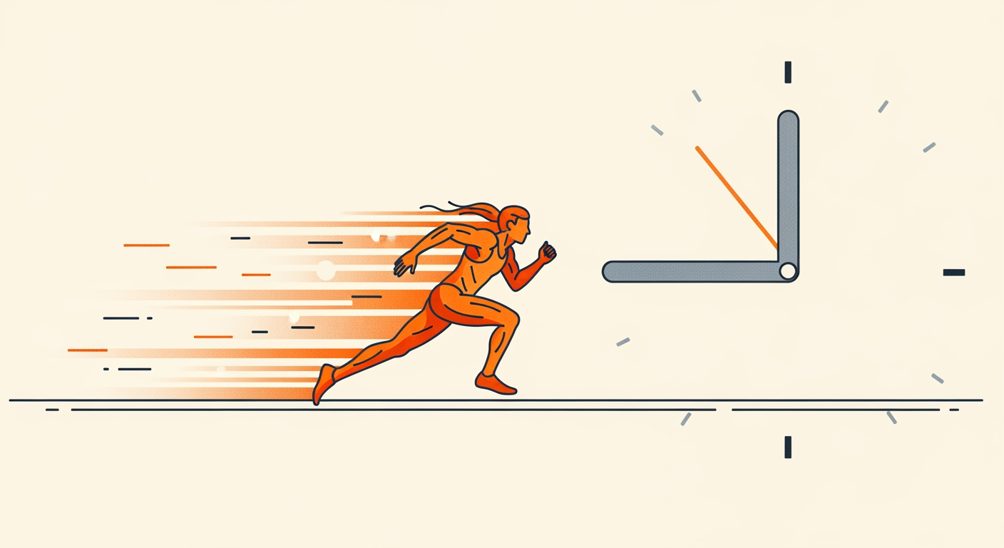 A fast runner of light racing a slow clock hand across a track